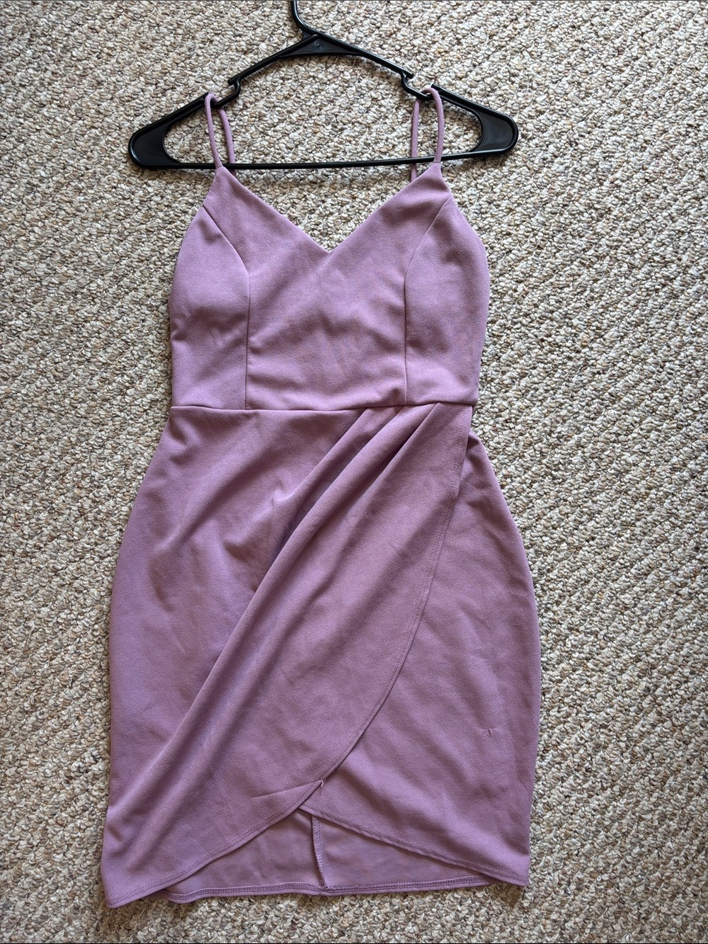 Mauve Wrap-Front Spaghetti Strap Dress
